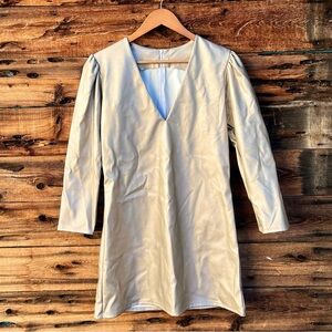 UNBRANDED | Gold Leather V-Neck Dress S